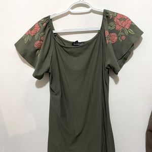 Green dress size L pink flowers